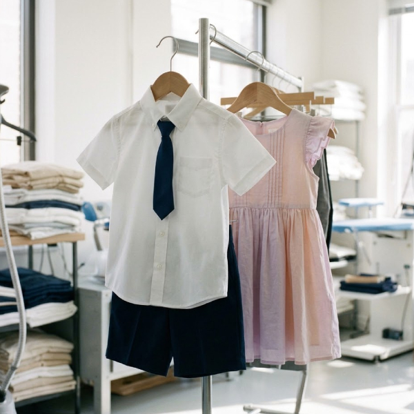 Pressed school uniforms and kids clothes