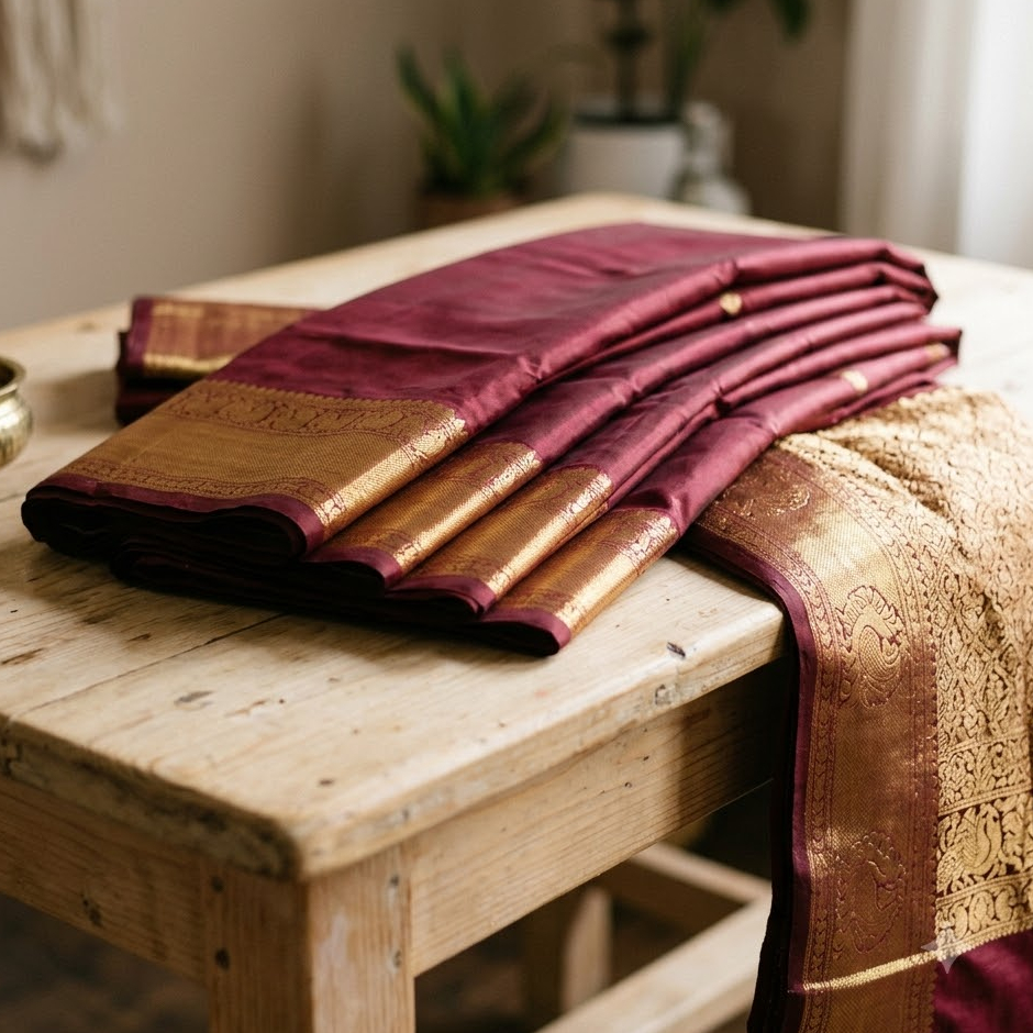 Freshly pressed silk saree